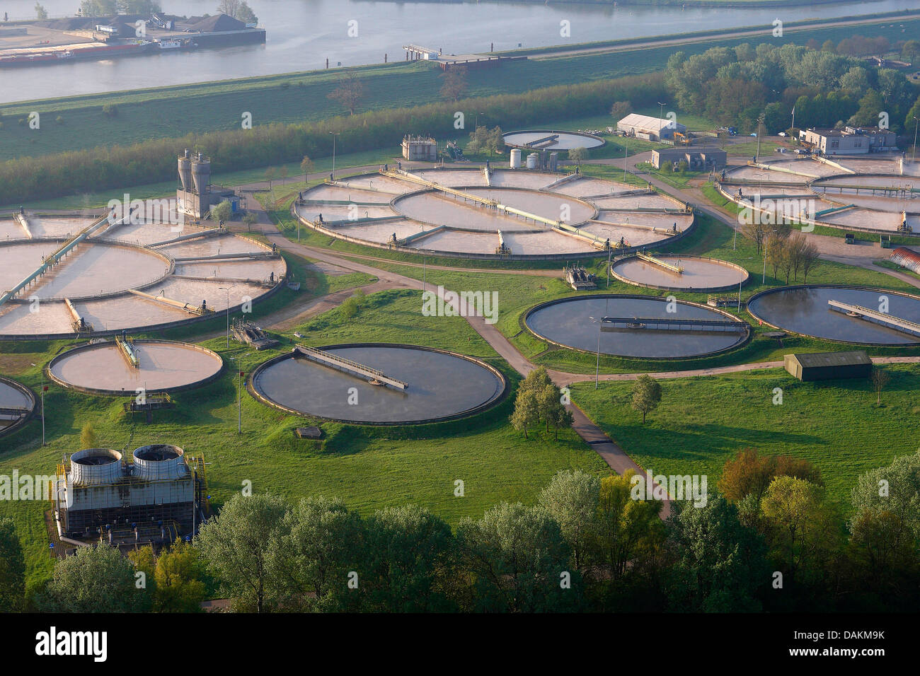 aerial view to wastewater treatment, Belgium Stock Photo