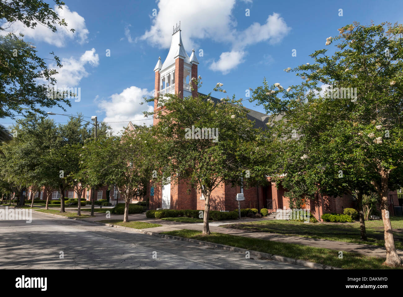 Street view of the historic United Methodist Church Fellowship Hall in Gainesville, Florida. Stock Photo