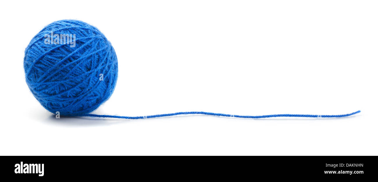 Blue knitting yarn clew isolated on white Stock Photo