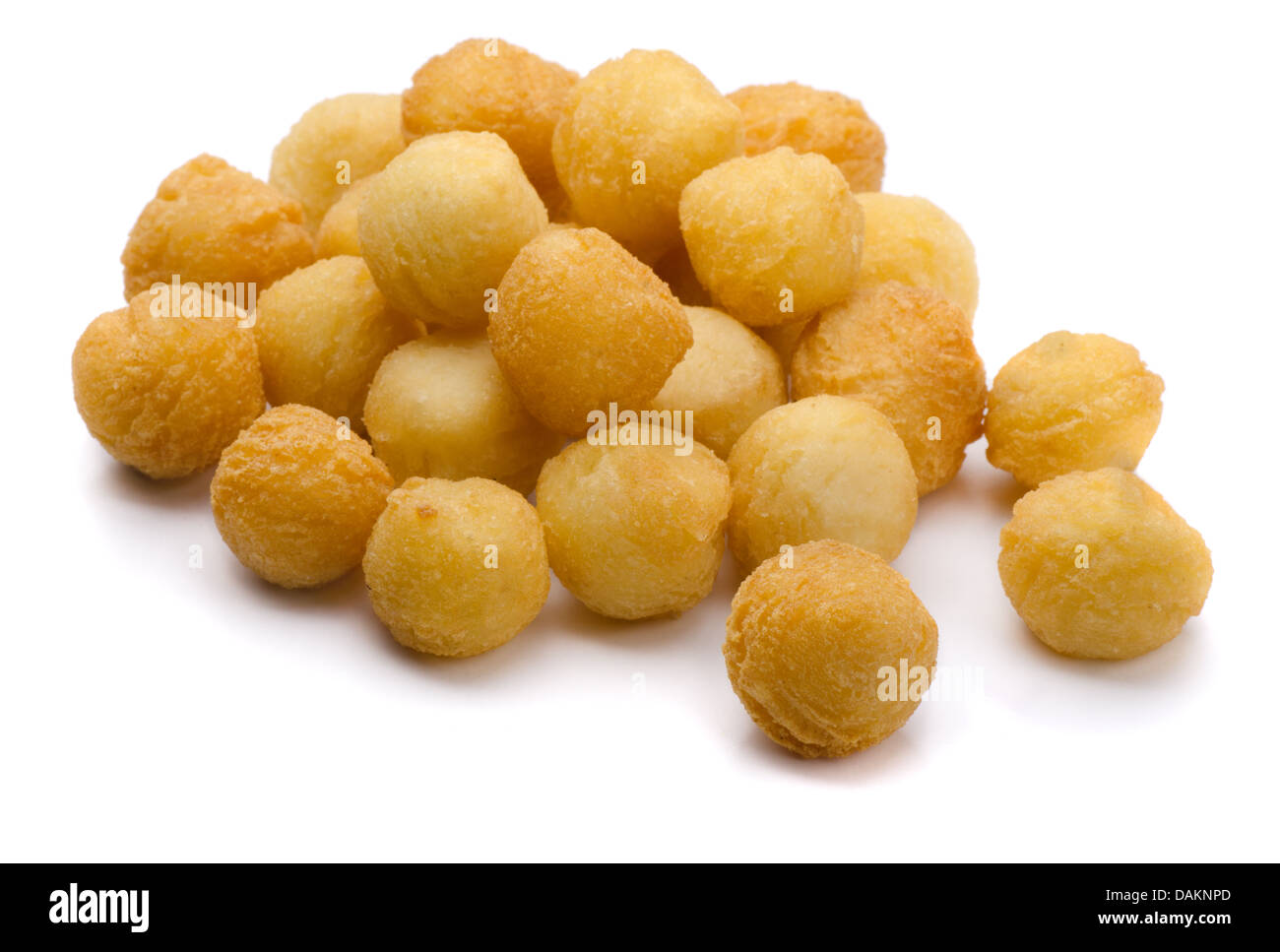 Fried mashed potato and cheese balls isolated on white Stock Photo