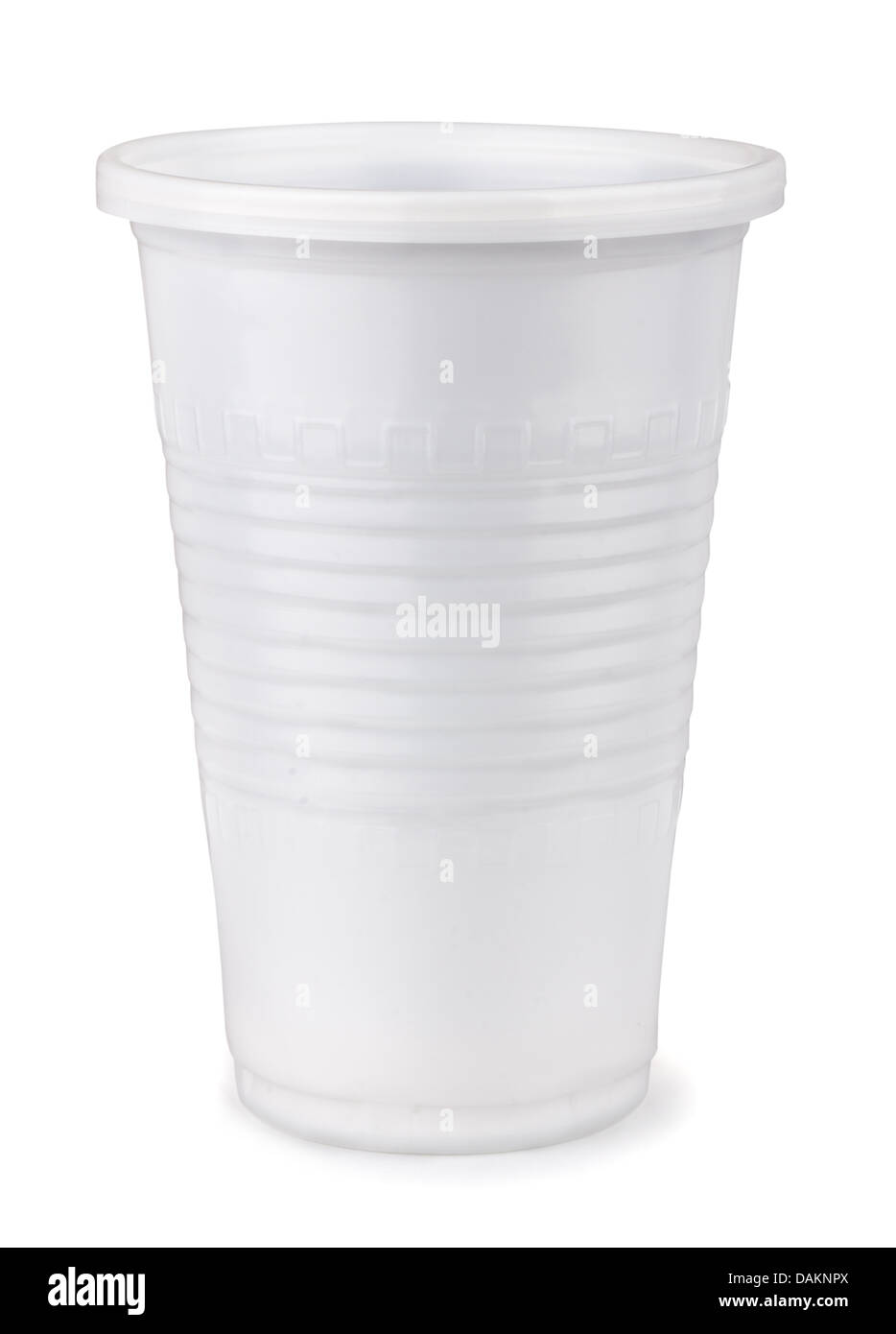 White disposable plastic cup isolated on white Stock Photo