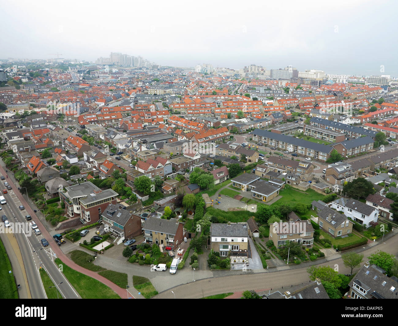 aerial panoramic view of the coastal town, Netherlands, South Holland ...