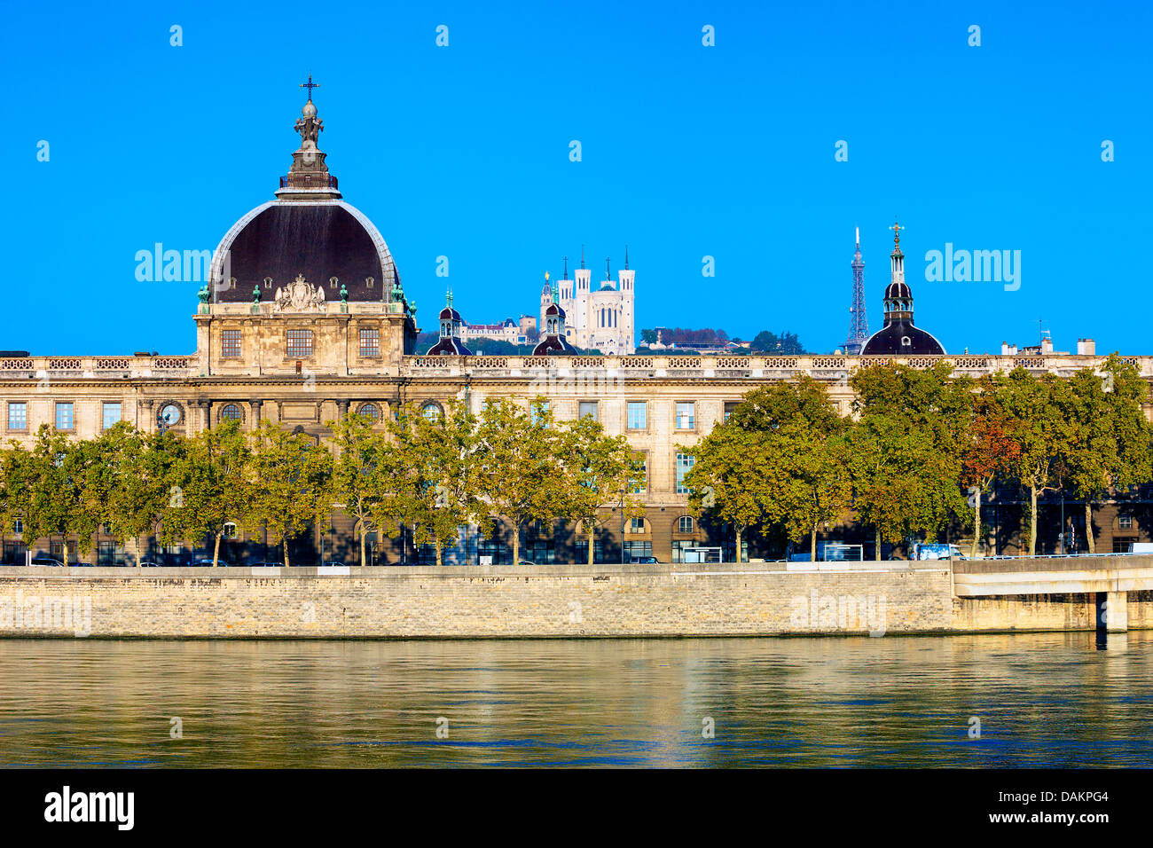 Horizontal view of Rhone river, Lyon, France Stock Photo