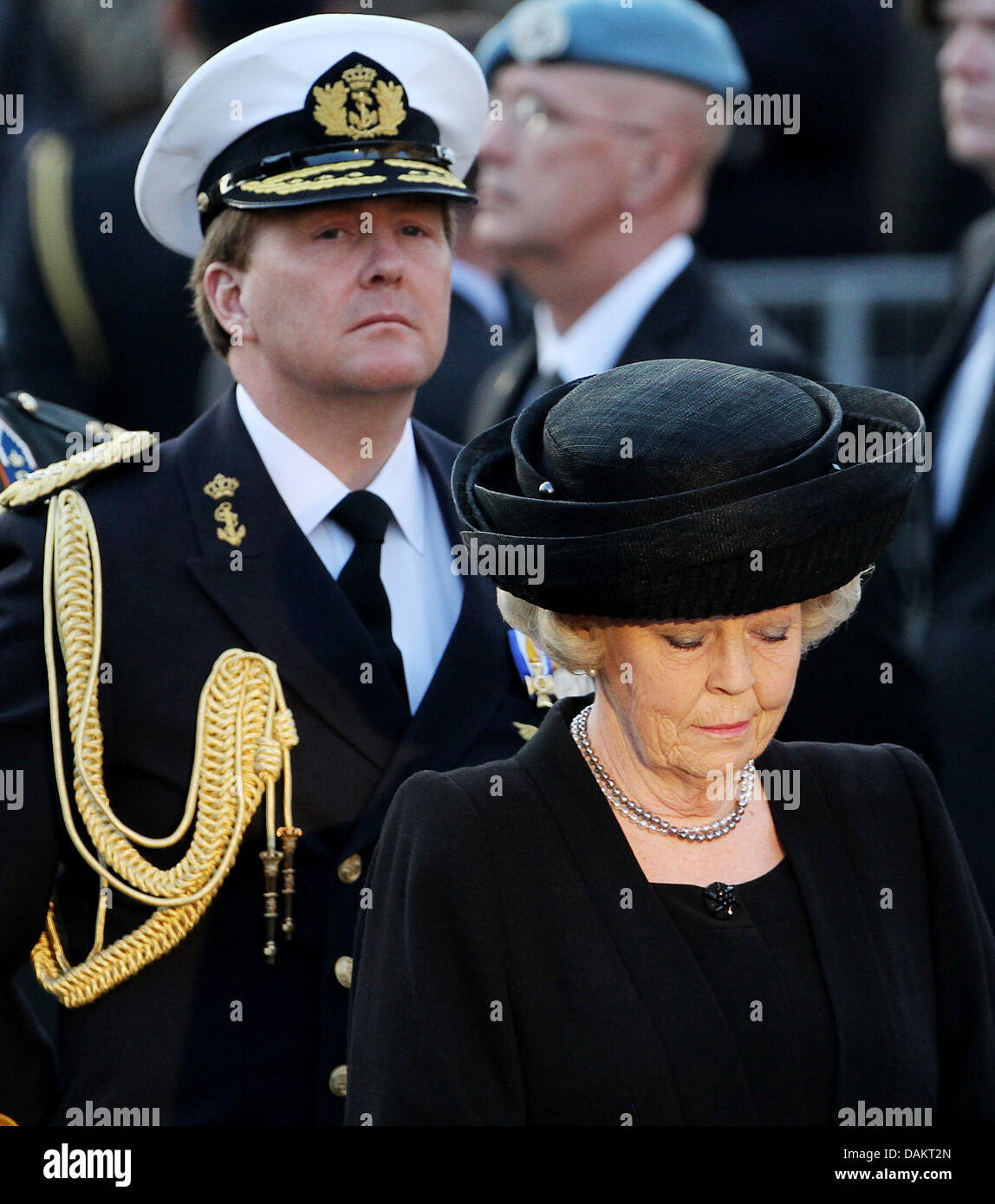 Queen Beatrix of The Netherlands and Crown Prince Willem-Alexander attend the National Remembrance Day ceremony to commemorate the victims of World War II at the Dam square in Amsterdam, The Netherlands, 4 May 2011.Photo: Patrick van Katwijk NETHERLANDS OUT Stock Photo