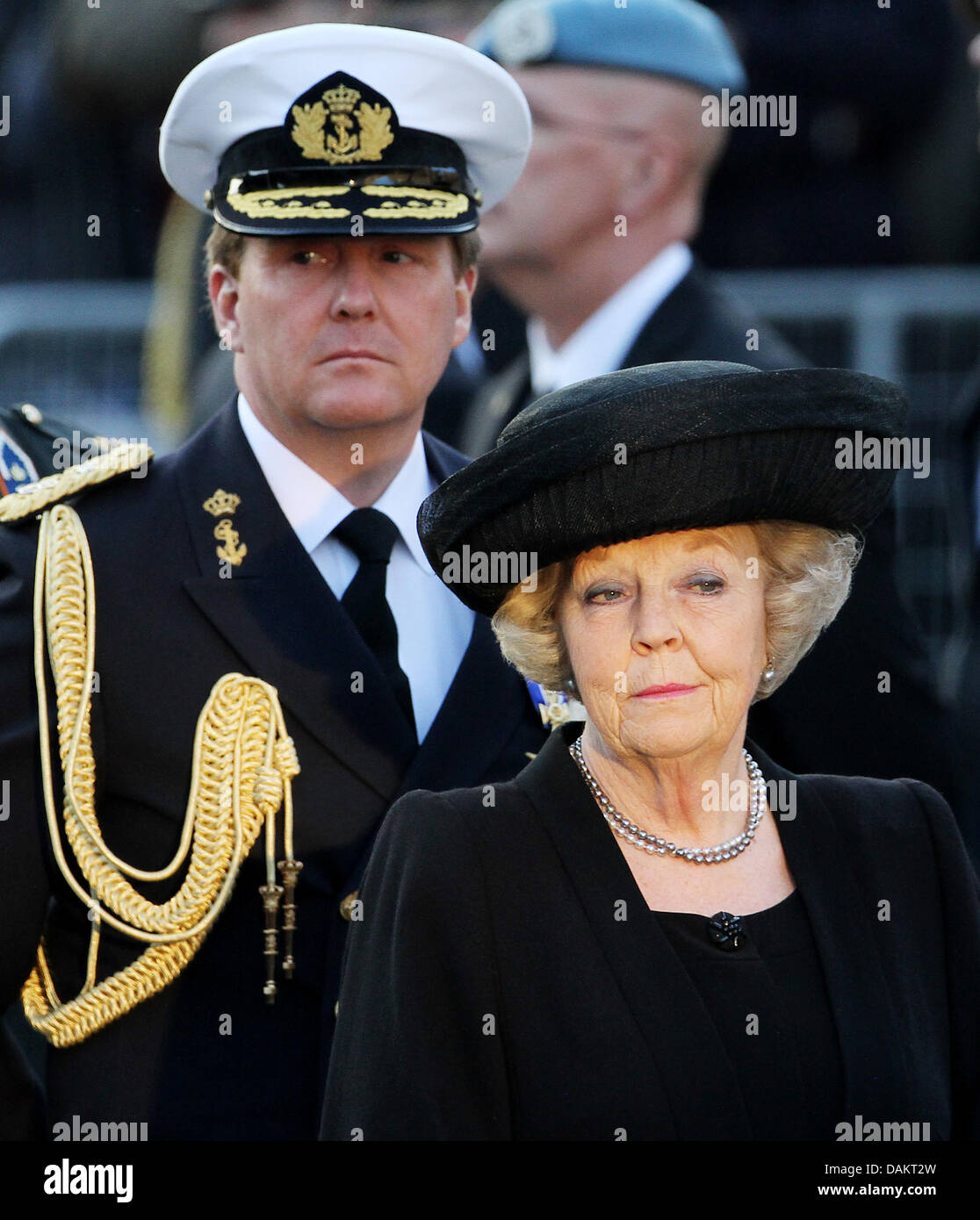 Queen Beatrix of The Netherlands and Crown Prince Willem-Alexander attend the National Remembrance Day ceremony to commemorate the victims of World War II at the Dam square in Amsterdam, The Netherlands, 4 May 2011.Photo: Patrick van Katwijk NETHERLANDS OUT Stock Photo