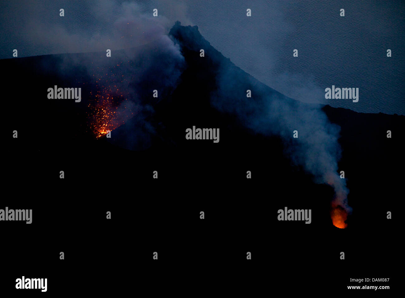 Eruption on Stromboli, active volcano in Eolie, Aeolian islands, Sicily