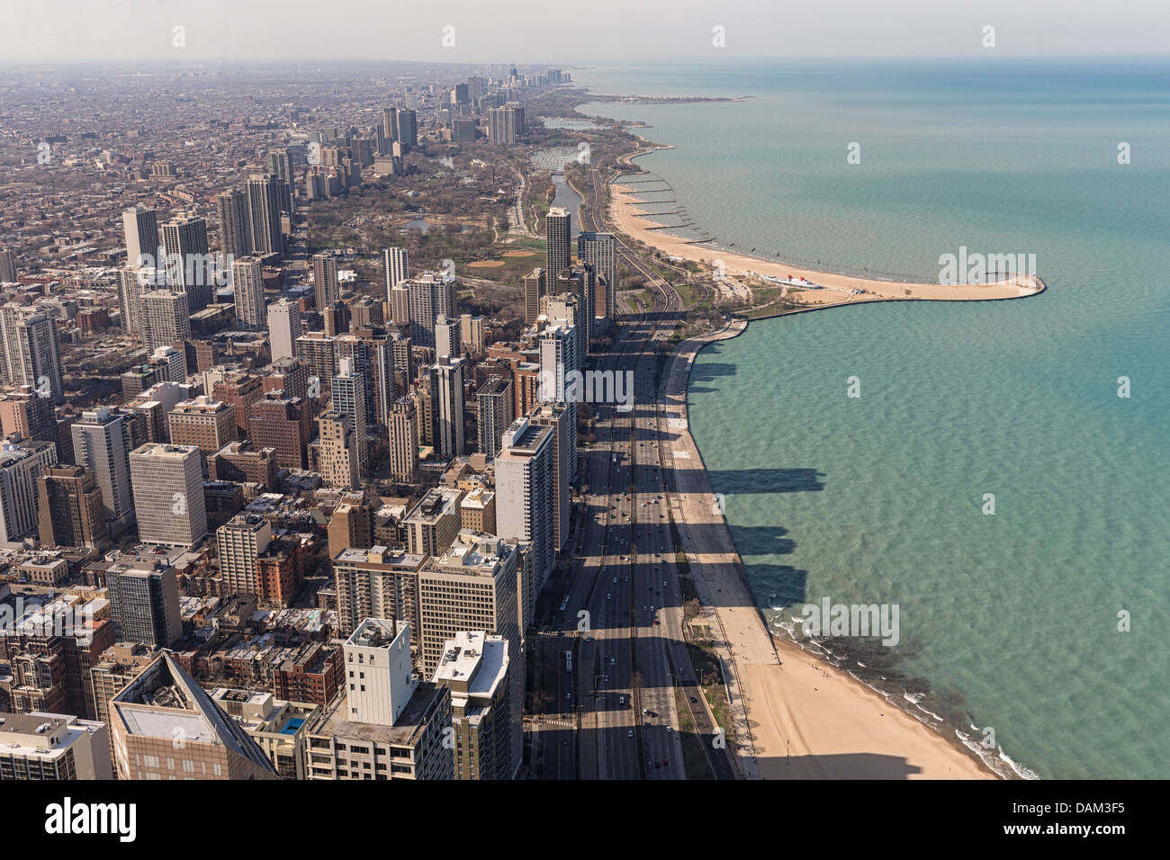 USA, Illinois, Chicago, View from John Hancock Tower and Lake Michigan Stock Photo