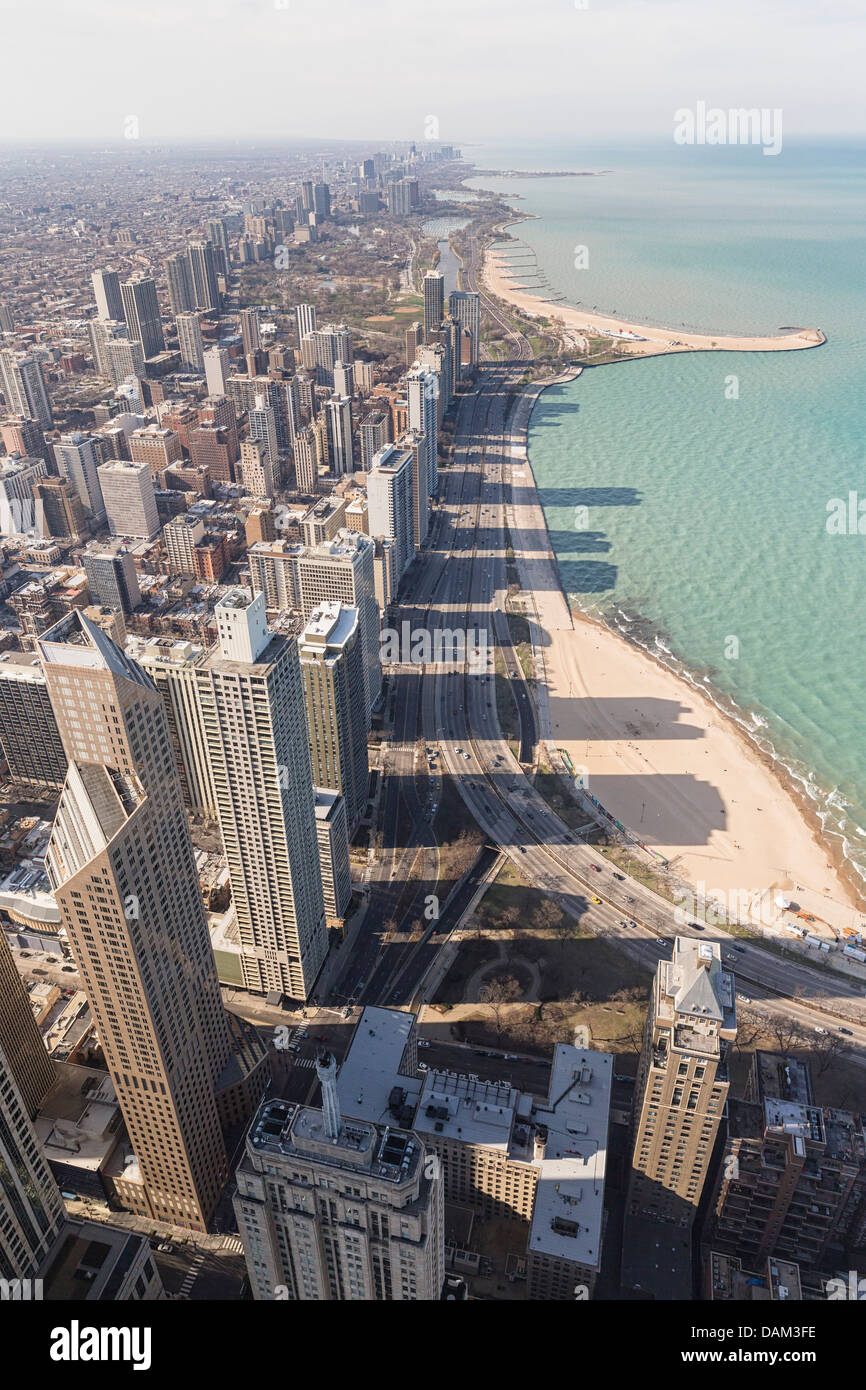 USA, Illinois, Chicago, View from John Hancock Tower and Lake Michigan Stock Photo