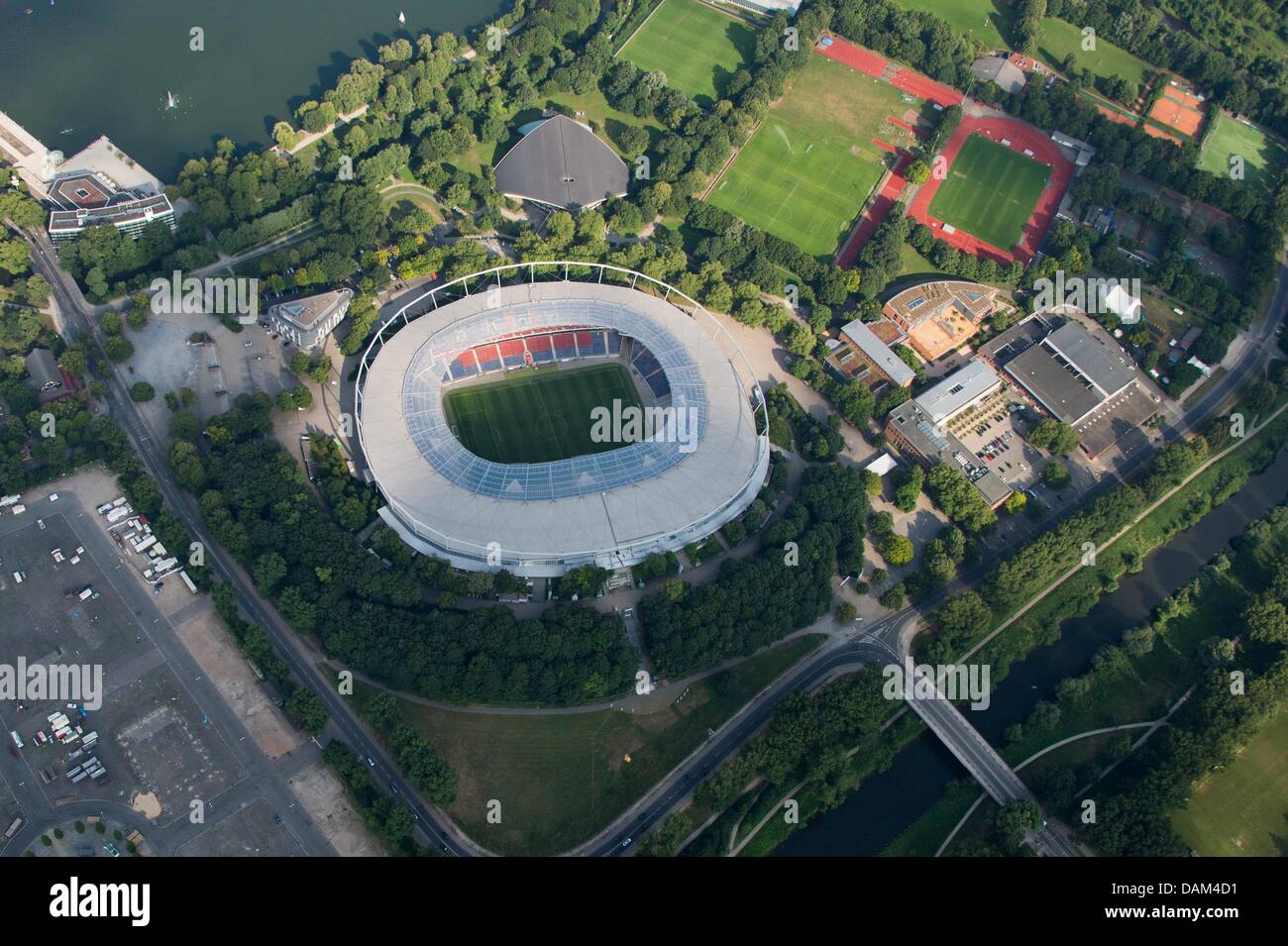 Aerial view of the HDI Arena, home of Bundesliga soccer club Hannover 96, in Hanover, Germany, 15 July 2013. Photo: Julian Stratenschulte Stock Photo