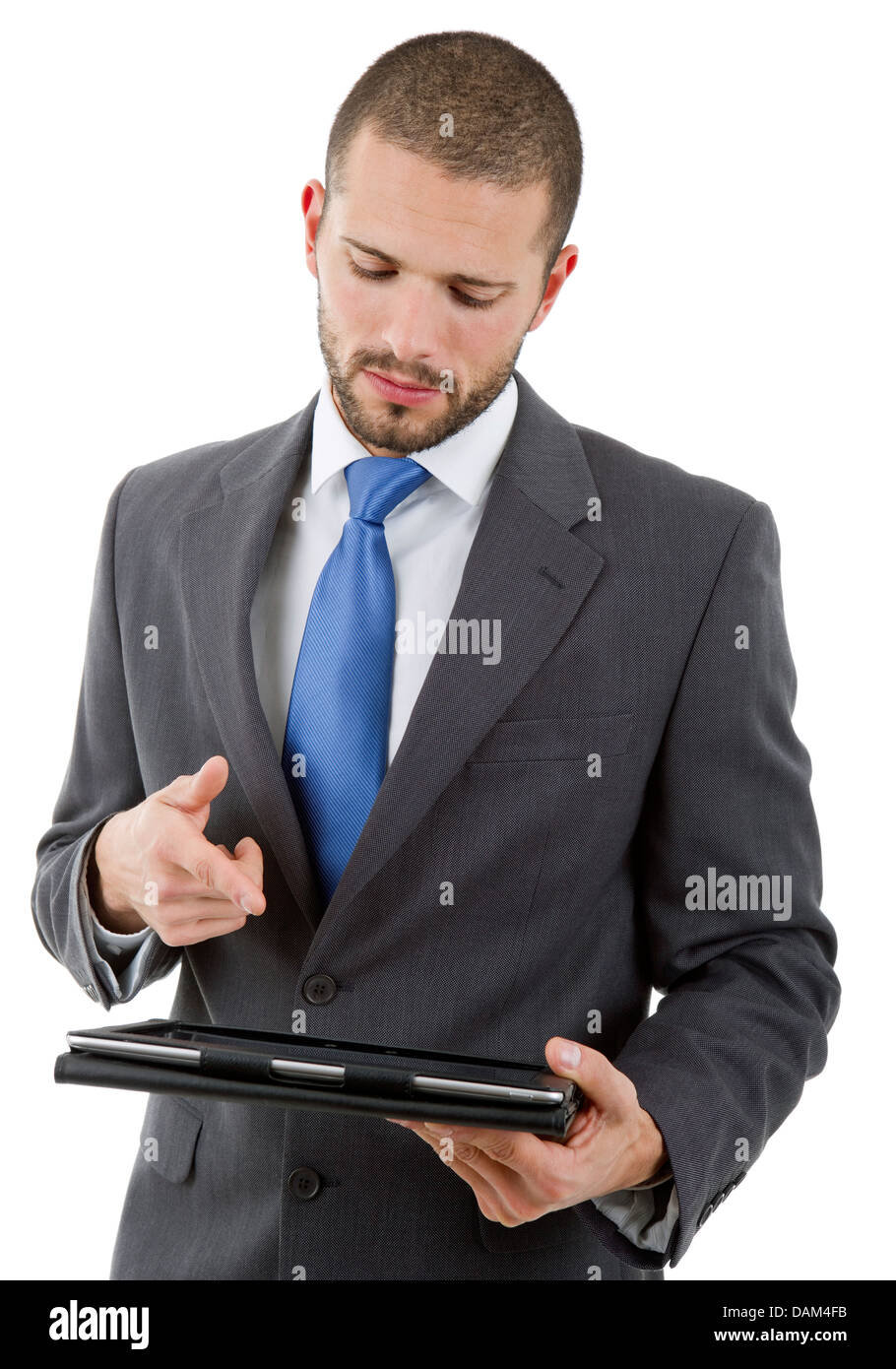 businessman using touch pad of tablet pc, isolated Stock Photo - Alamy