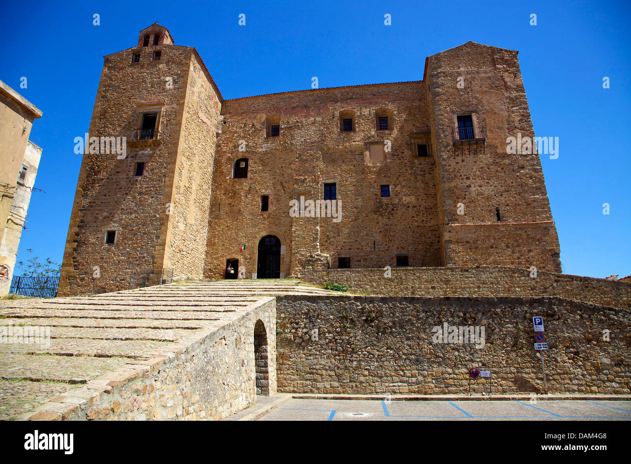 Medieval castle in the small village of Castelbuono in the Madonie mountains, Palermo province, Sicily, Sicilia, Italy, Italia Stock Photo
