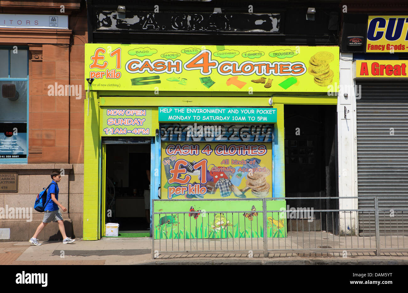 Cash 4 clothes shop in the Partick district of Glasgow, Scotland Stock Photo