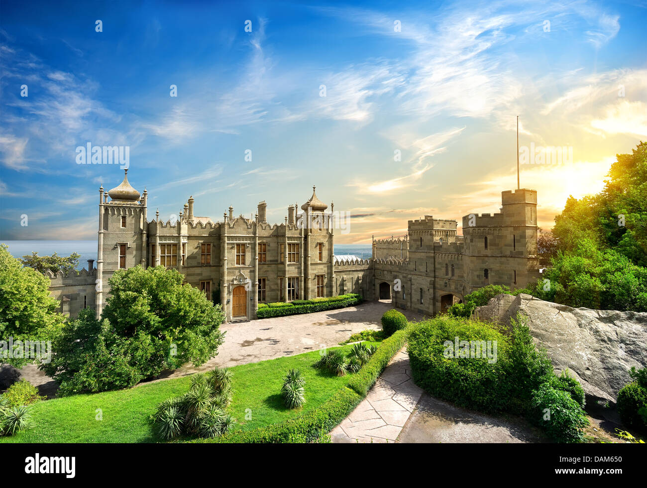 Vorontsov Palace in the town of Alupka, Crimea, Ukraine. Stock Photo