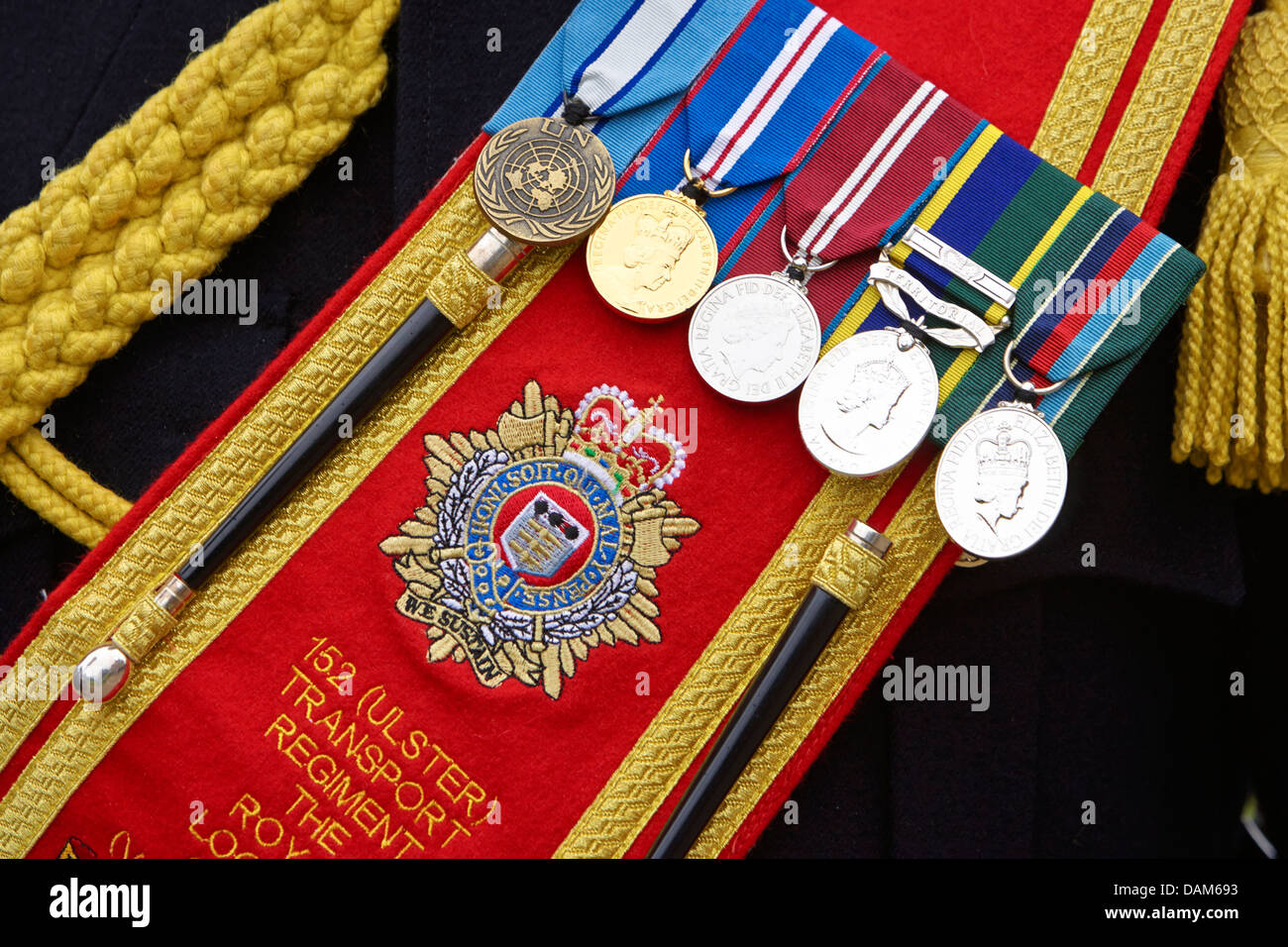 service medals on sash of dress uniform 152 transport regiment uk Stock Photo