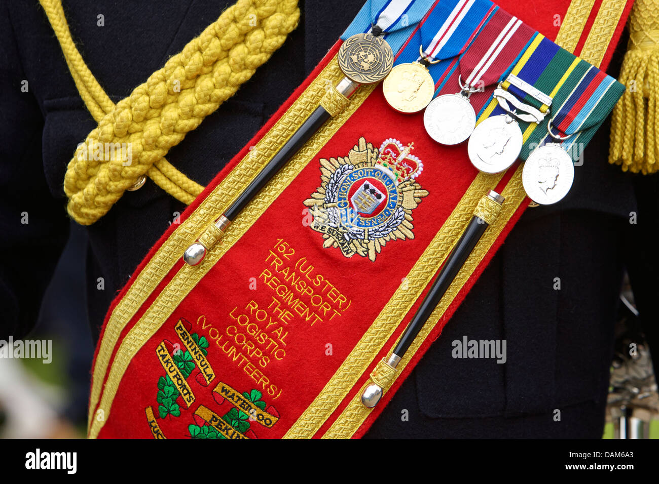service medals on sash of dress uniform 152 transport regiment uk Stock