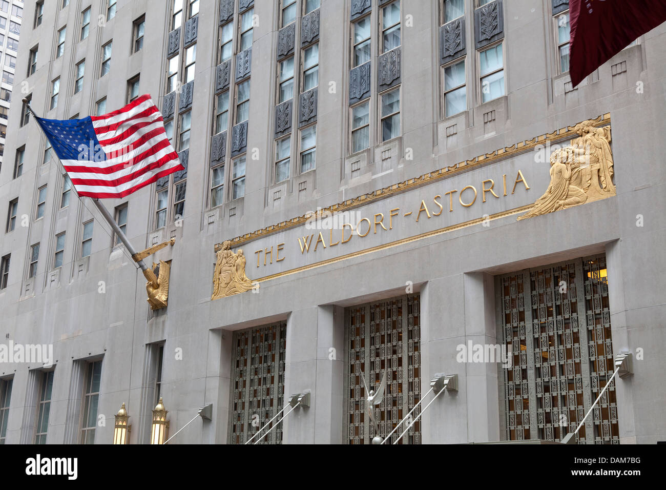 Sign of the Waldorf Astoria Hotel, New York City. Stock Photo