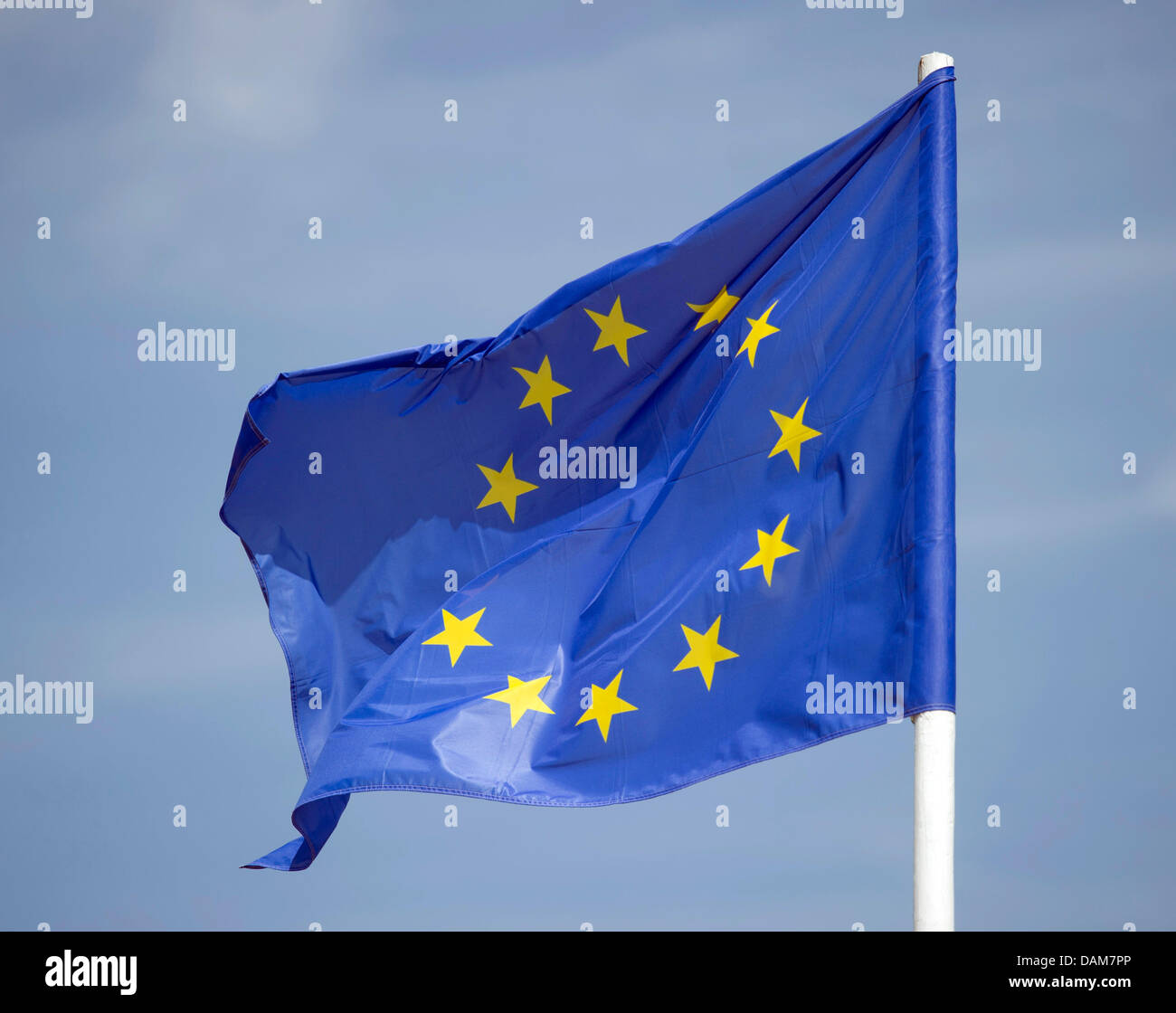 The European flag is pictured in Klettwitz, Germany, 26 May 2011. Photo: Patrick Pleul Stock Photo