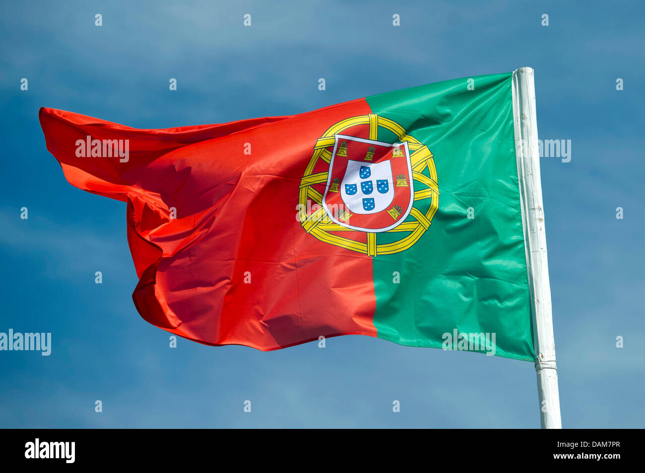 The Portuguese national flag is pictured in Klettwitz, Germany, 26 May 2011. Photo: Patrick Pleul Stock Photo