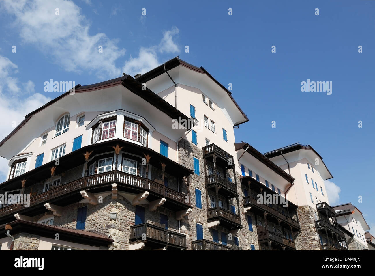 Luxury hotel in old stone at Nova Levante,South Tyrol Stock Photo