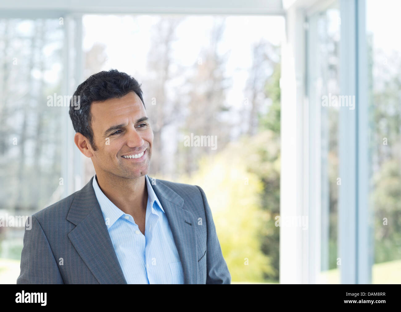 Businessman smiling in office Stock Photo