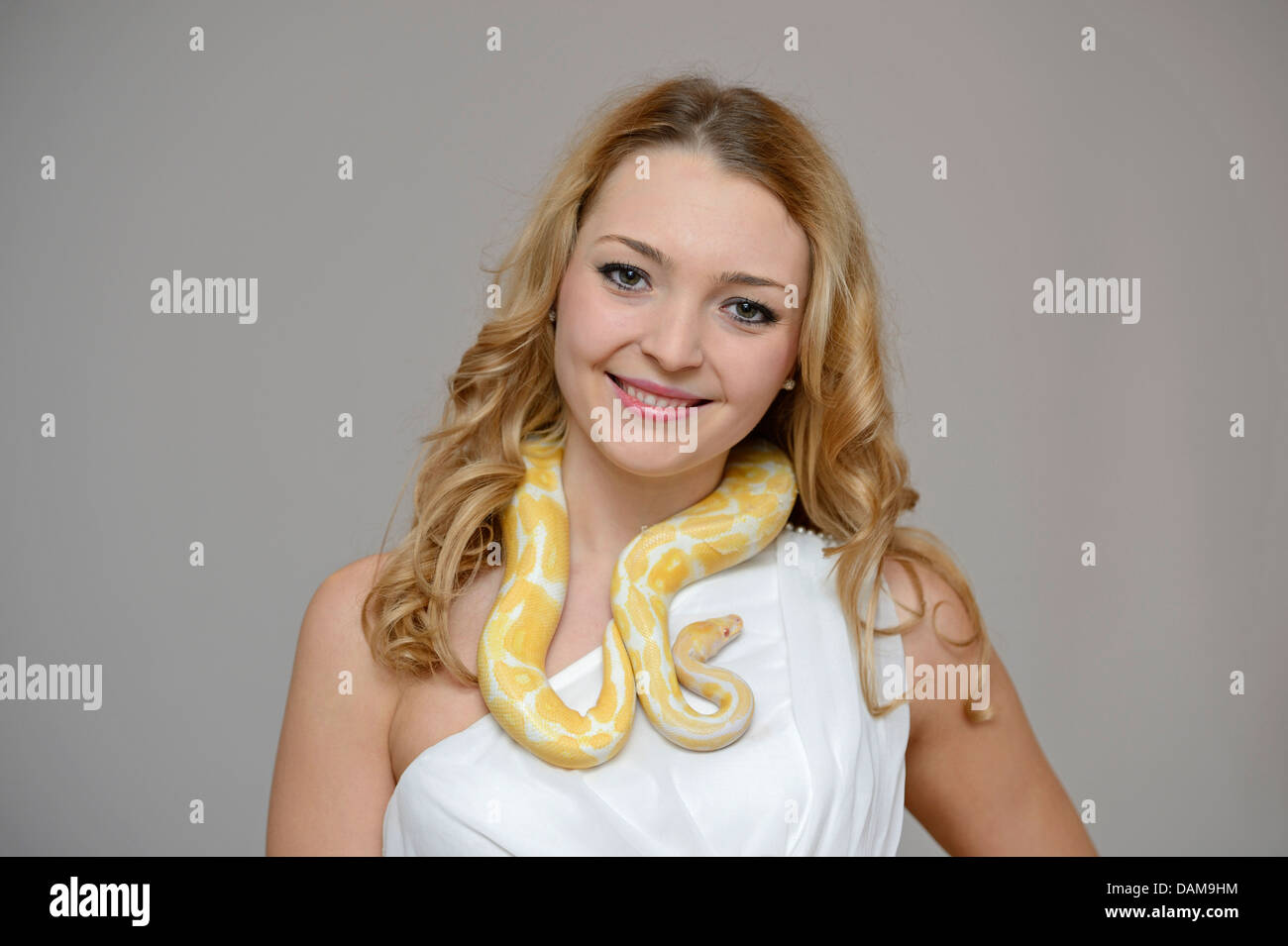 ball python, royal python (Python regius), beauty young woman with a ...