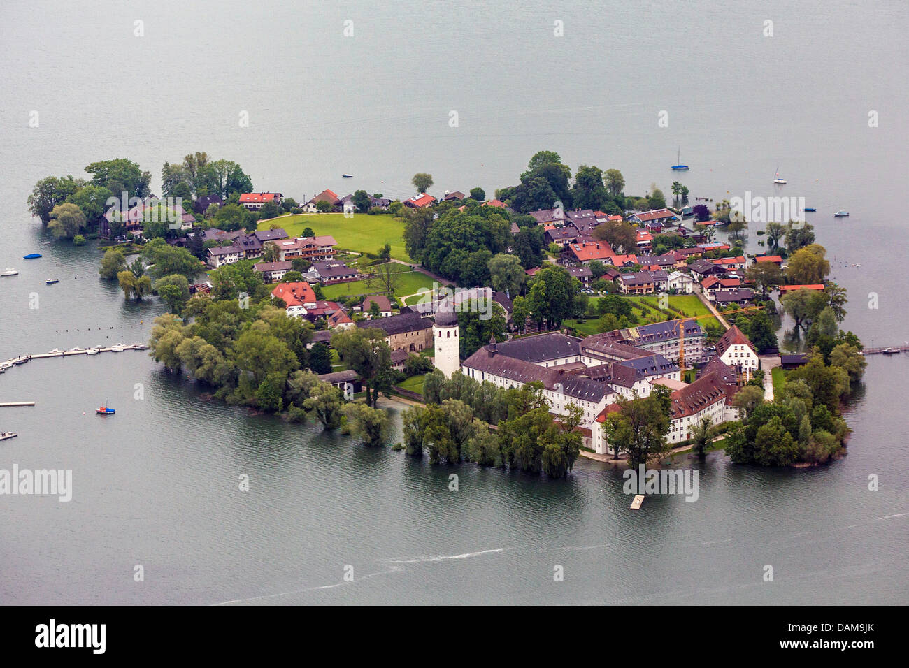 island Fraueninsel in lake Chiemsee flooded in June 2013, Germany, Bavaria, Lake Chiemsee Stock Photo
