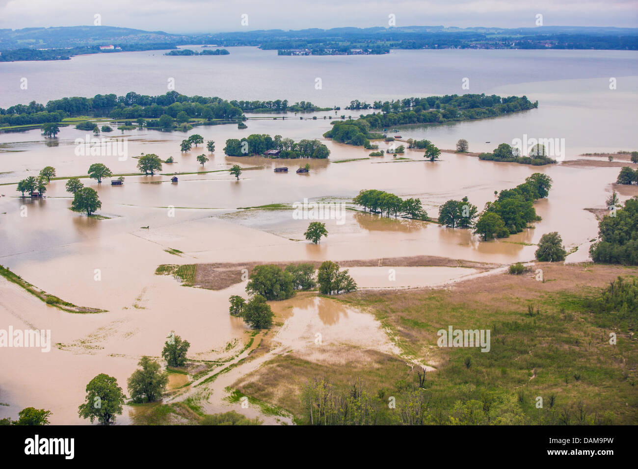 Lachsgang und Feldwieserbucht at lake Chiemsee flooded in June 2013, Germany, Bavaria, Lake Chiemsee Stock Photo