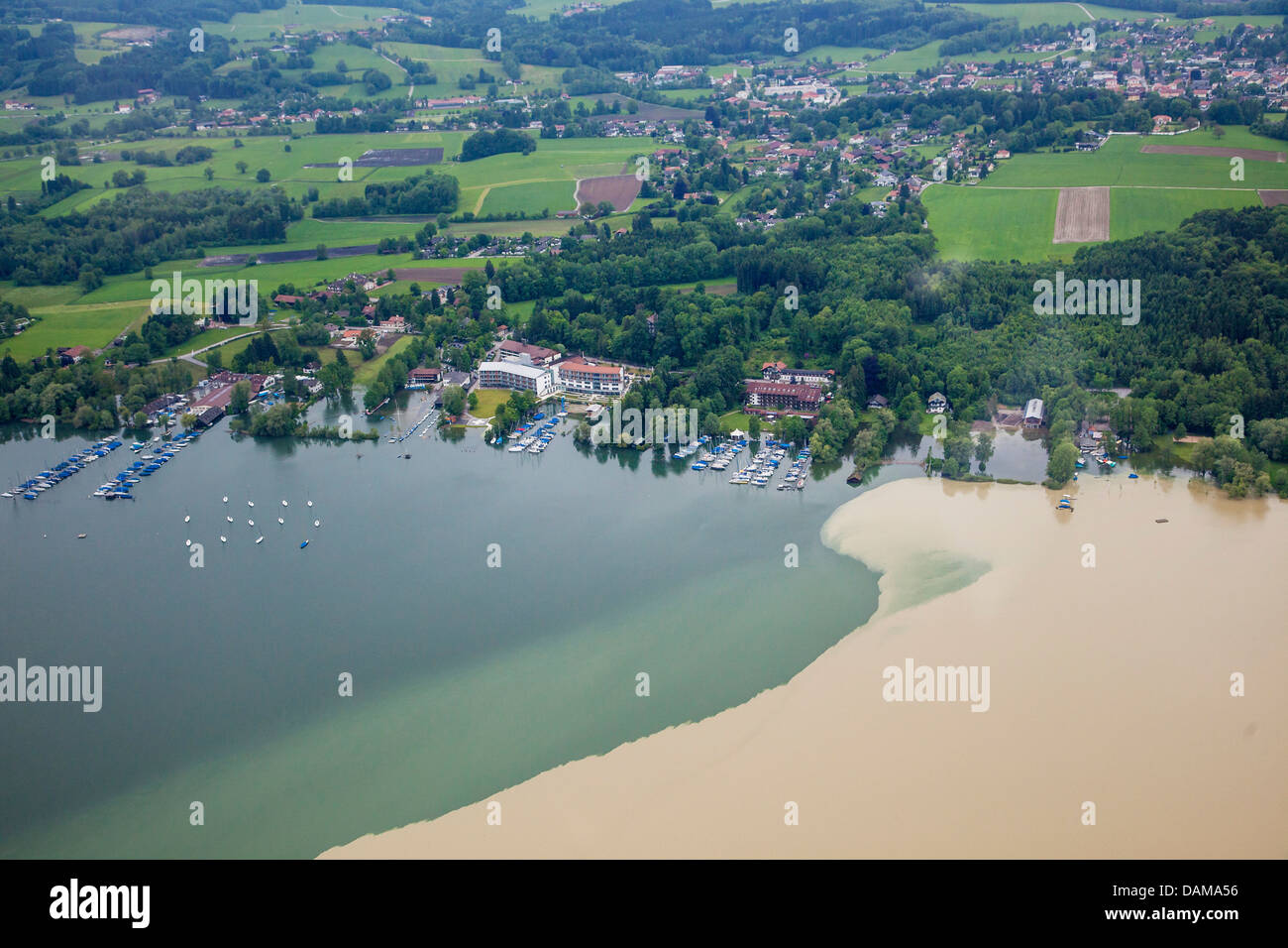 harbour of Prien at lake Chiemsee flooded in June 2013, Germany, Bavaria, Lake Chiemsee, Prien Stock Photo