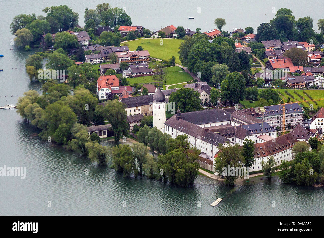 island Fraueninsel in lake Chiemsee flooded in June 2013, Germany, Bavaria, Lake Chiemsee Stock Photo