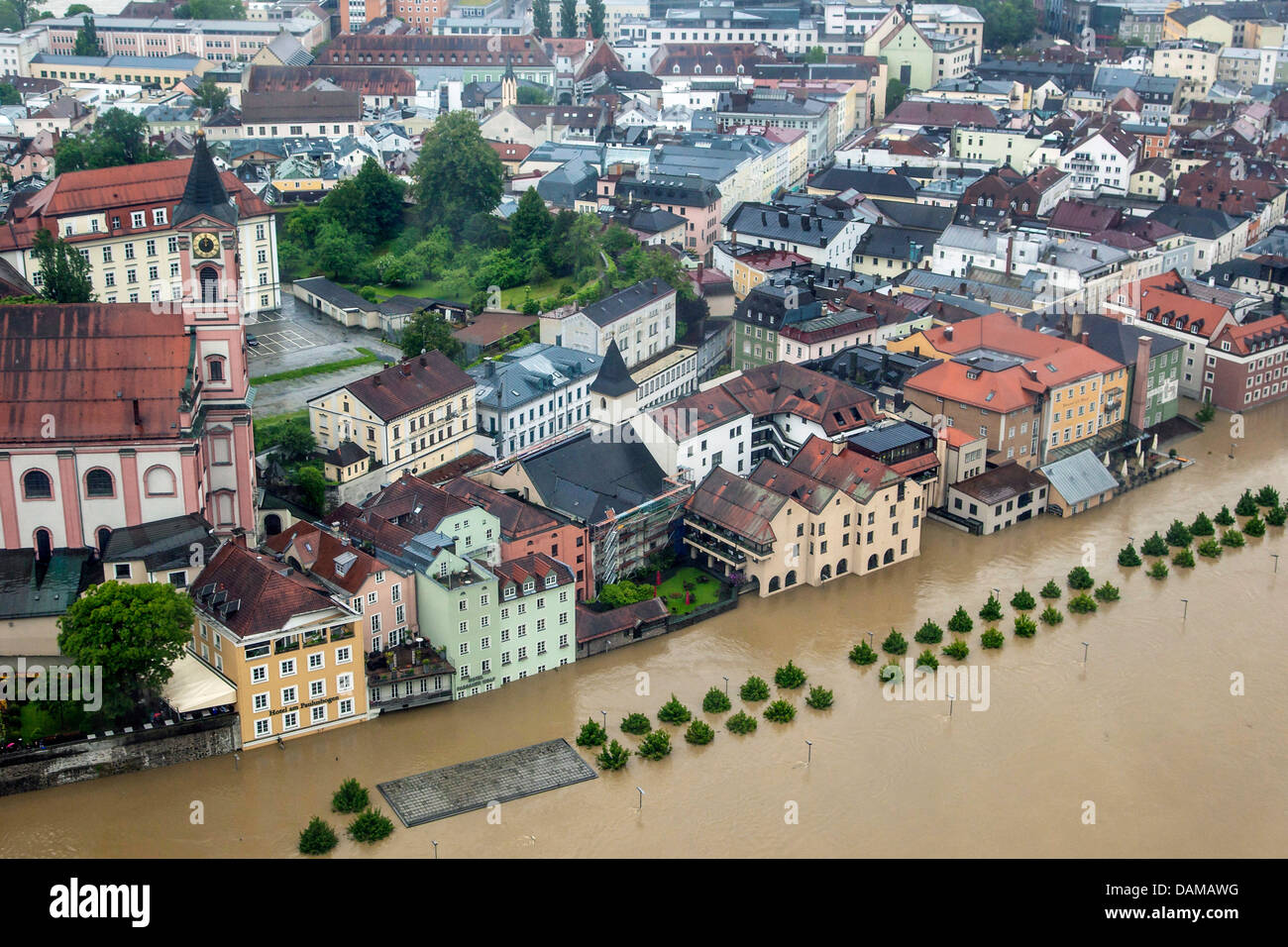old city flooded in June 2013, Germany, Bavaria, Passau Stock Photo