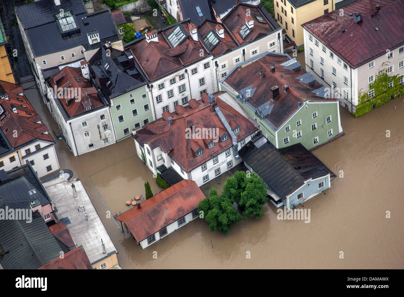 old city flooded in June 2013, Germany, Bavaria, Passau Stock Photo