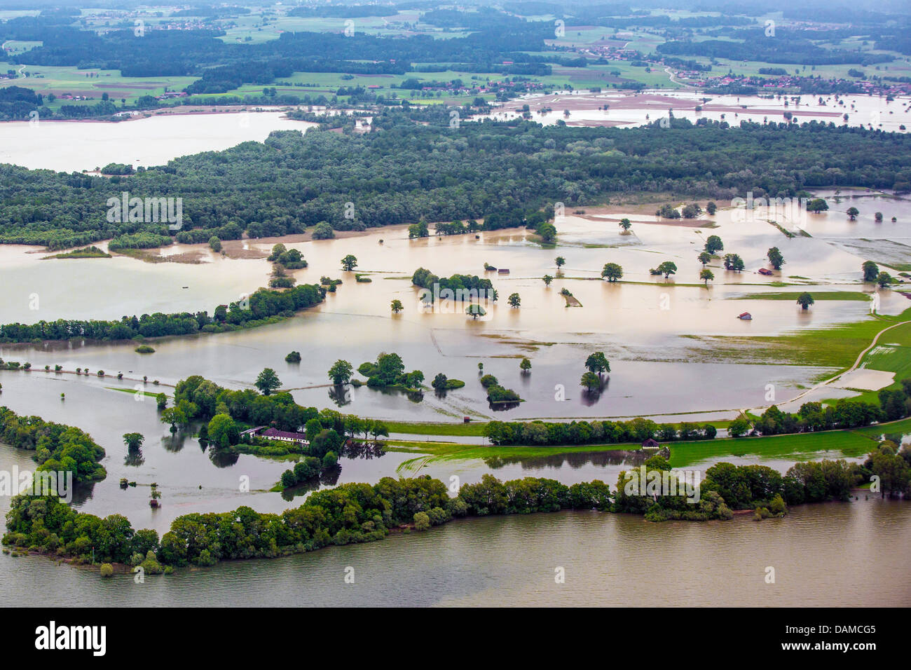 peninsula Feldwies, river mouth of Achen and nature reserve Grabenstaetter Moos at lake Chiemsee during flood in June 2013, Germany, Bavaria, Lake Chiemsee Stock Photo