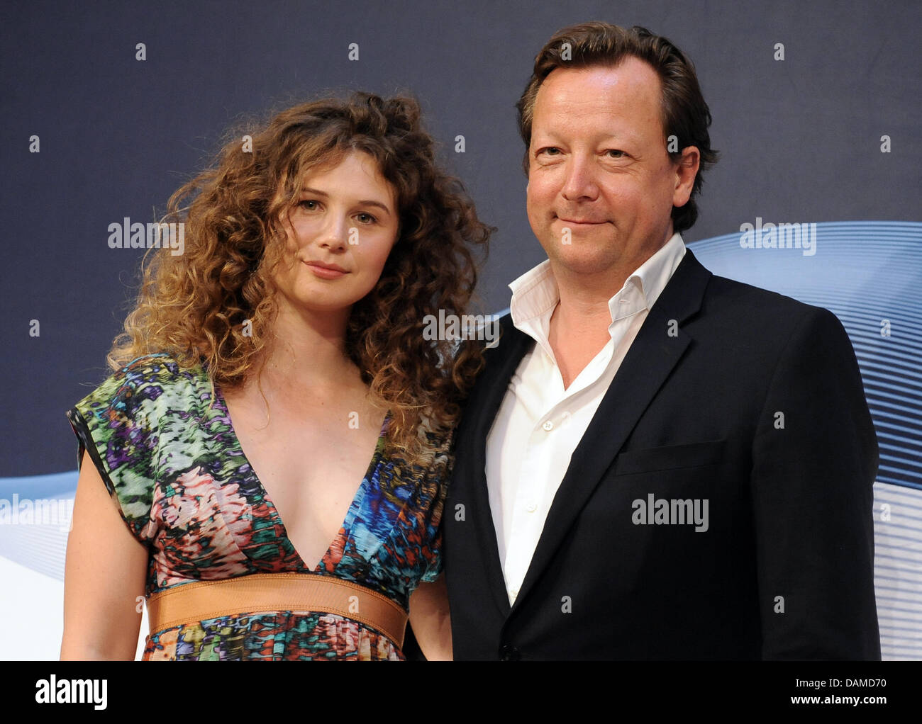 The actors Anna Maria Sturm and Matthias Brandt arrive at the Astor Film Lounge in Berlin, Germany, 6 June 2011. The TV-series 'Polizeiruf 110' celebrates its 40th anniversary. the first episode was broadcasted on 27 June 1971. Photo: Britta Pedersen Stock Photo