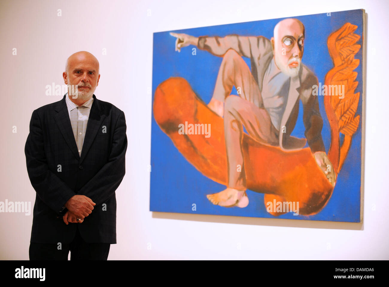 At the preview of the exhibiton 'Francesco Clemente. Palimpsest' the Italian painter Francesco Clemente, who is living in New York, stands in front of his work 'Self-portrait in an imperial era' (2005) inside the Art hall Schirn in Frankfurt/main, Germany, 7 June 2011.  The Schirn presents around 40 pieces from the years 1978 to 2011 from 8 June to 4 September 2011. The exhibition  Stock Photo