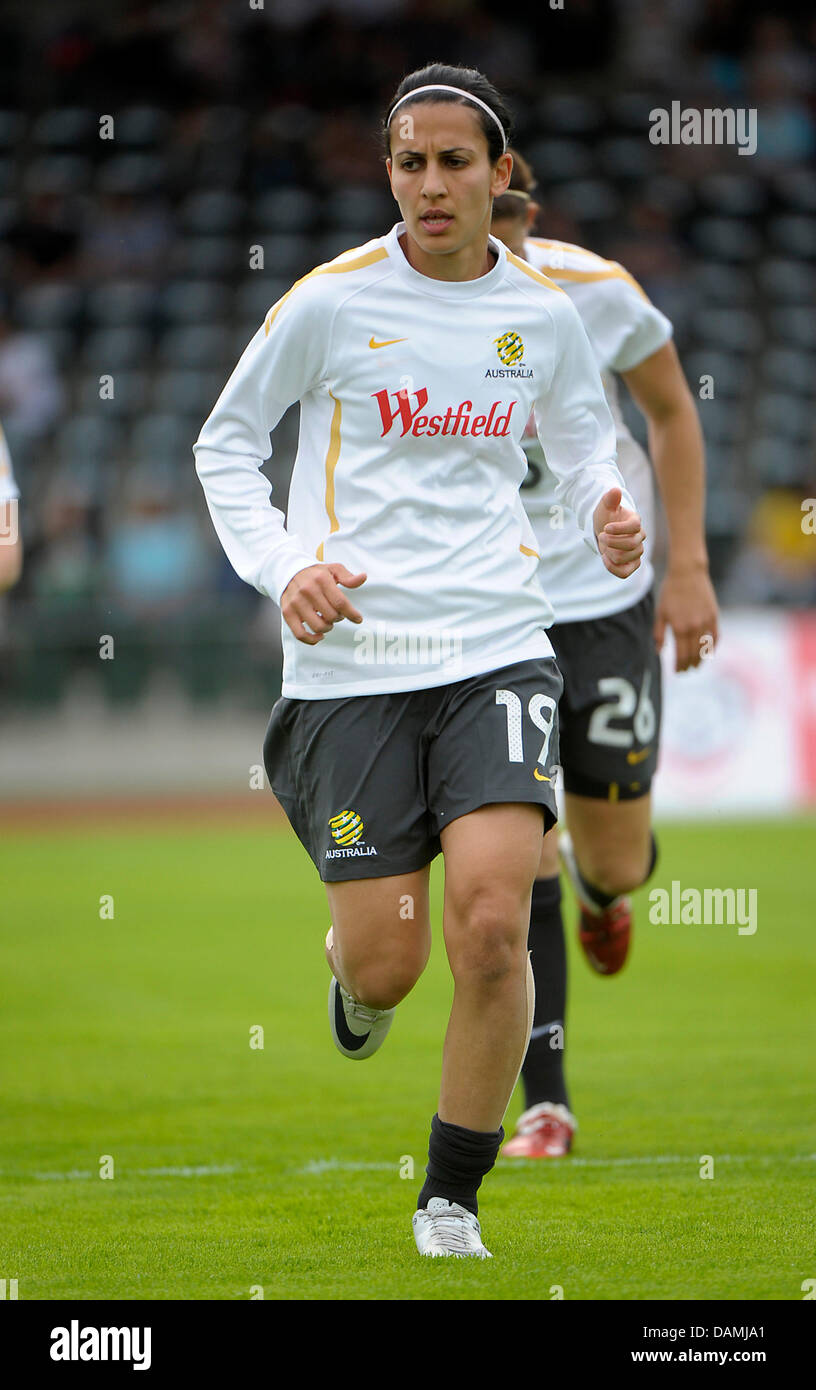Australian player Leena Khamis warms up for a test match against a