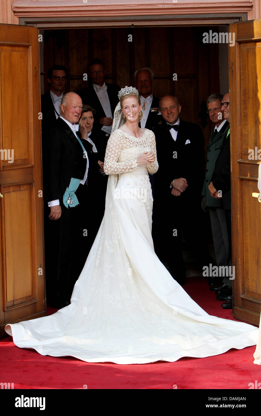 Princess Nathalie of Sayn-Wittgenstein-Berleburg and her father, Prince Richard of Sayn-Wittgenstein-Berleburg (L), arrive for her religious wedding with Alexander Johannsmann at the Evangelical Church of the castle in Bad Berleburg, Germany, 18 June 2011. The couple had a civil marriage on May 27th, 2010. Photo: Patrick van Katwijk NETHERLANDS OUT Stock Photo