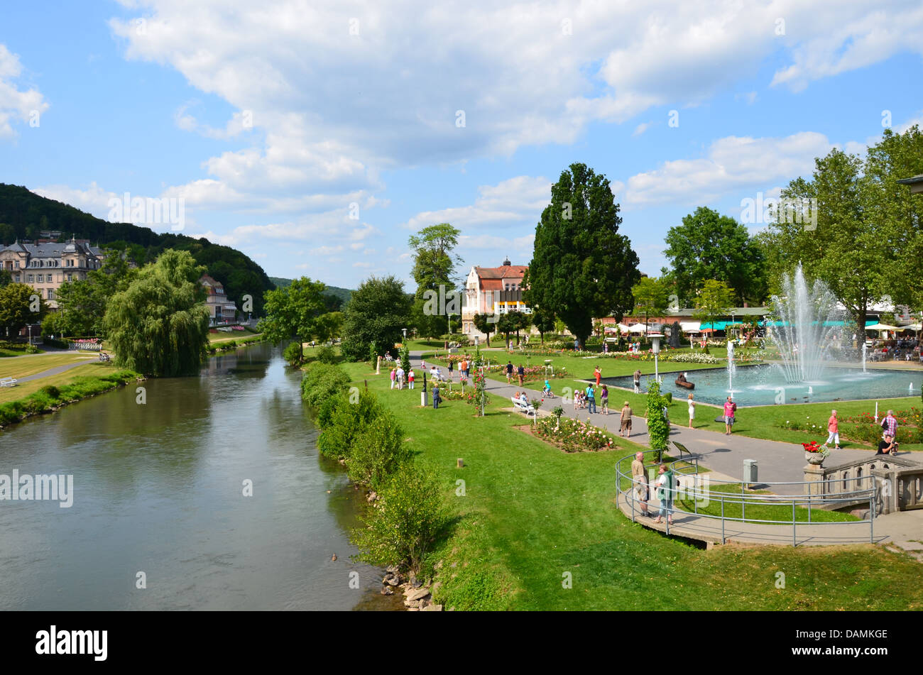river Saale in Bad Kissingen famous Rose Garden spa Bavaria Germany Stock Photo