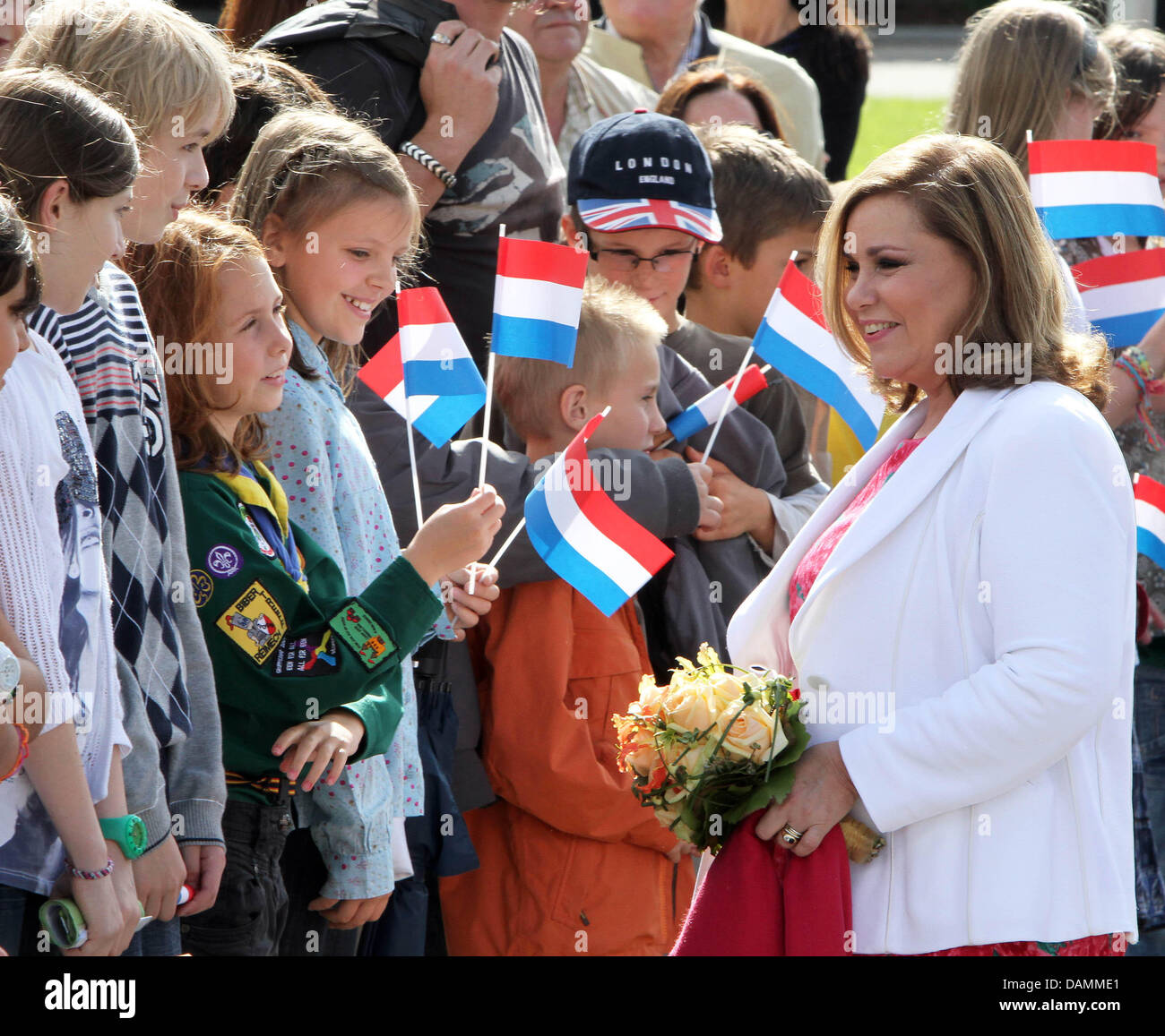 Grand Duchess Maria Teresa of Luxembourg greeting people on a visit to the village Niederanven, 22 June 2011. The Grand Ducal family will attend the celebrations for the National Day of Luxembourg on 23 June 2011. Photo: Albert van der Werf (NETHERLANDS OUT) Stock Photo