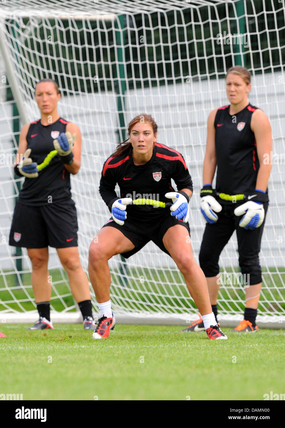 Hope Solo (C), goalkeeper of the US women's national soccer team, is