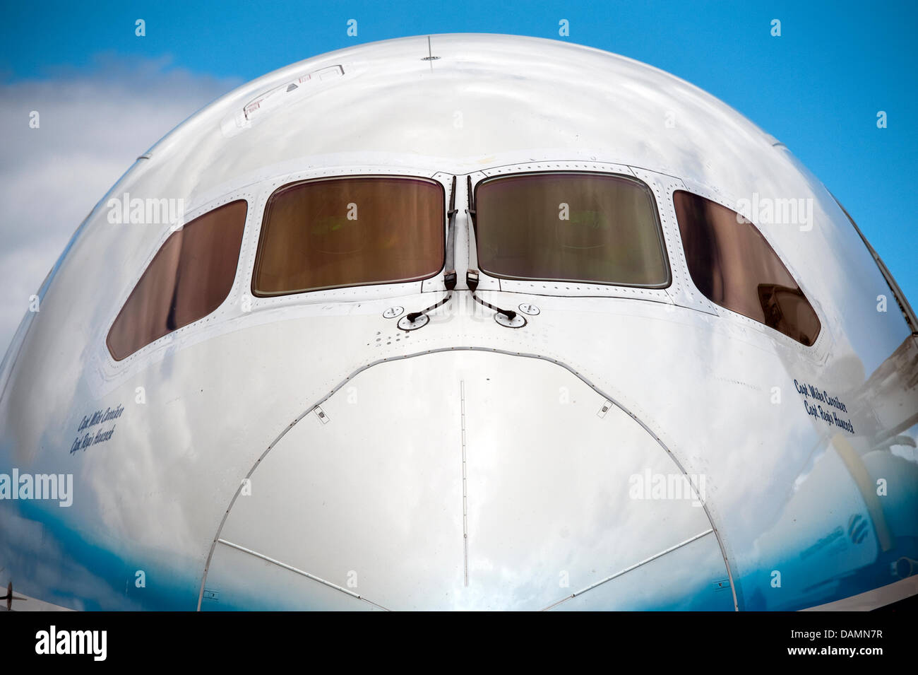 The front and cockpit windows of the new Boeing 787 'Dreamliner
