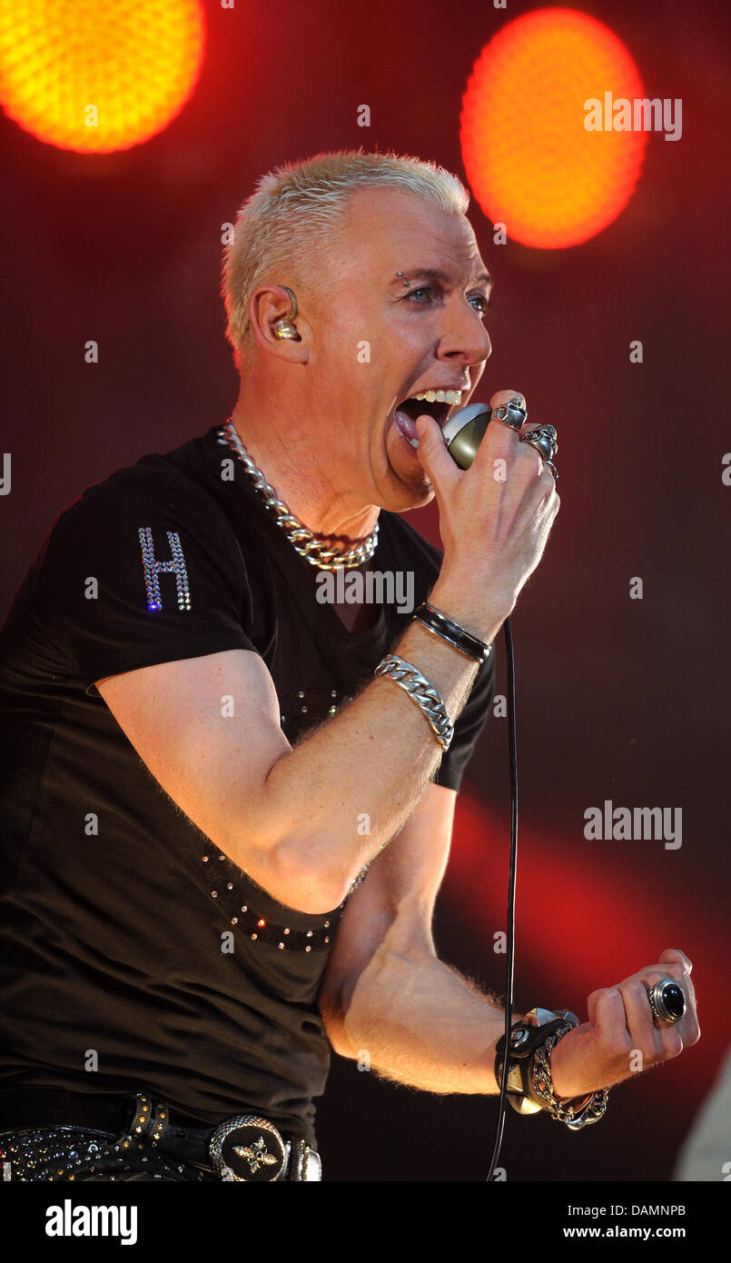 Scooter's singer H.P. Baxxter performs during a concert at the Imtech Arena  in Hamburg, Germany, 25