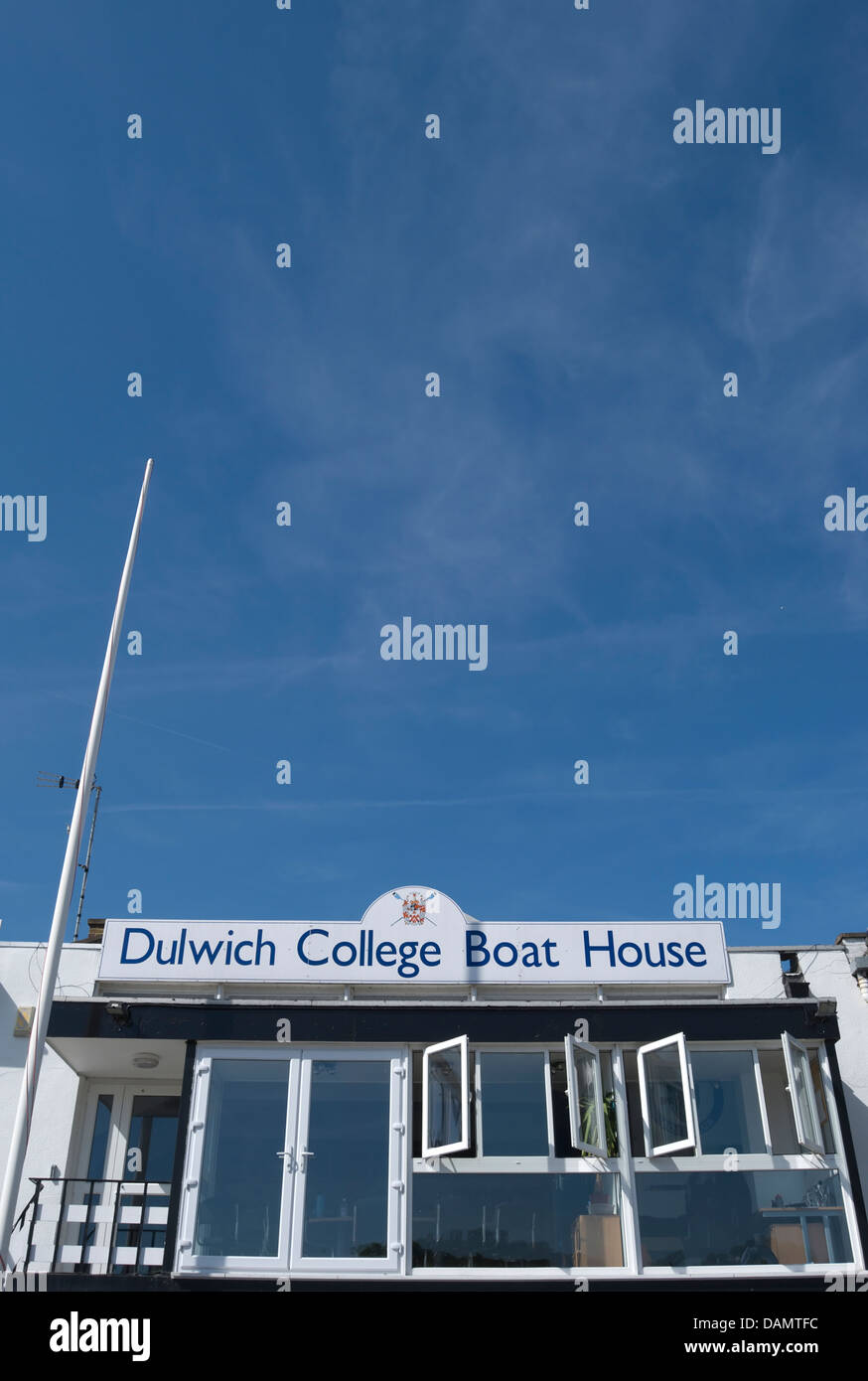 frontage of dulwich college boat house, on the river thames at putney, southwest london, england Stock Photo