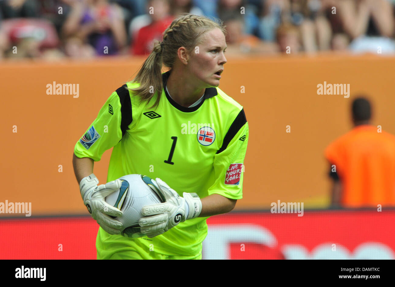 Keeper Ingrid Hjelmseth of Norway during the Group D match Norway against  Equatorial Guinea of FIFA Women's World Cup soccer tournament at the FIFA  Women's World Cup Stadium in Augsburg, Germany, 29