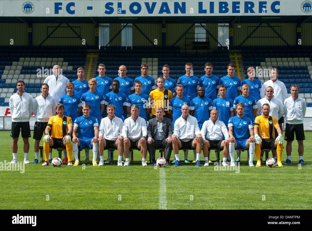 FC Mlada Boleslav, Czech soccer league season 2013/2014. Upper row left to right: Michal Konecny(physiotherapist), Vojtech Hadascok, David Pavelka, Milos Karisik, Lubos Husek, Jiri Fleisman, Jiri Pimpara, Renato Kelic, Ondrej Kusnir, Vladislav Kalitvincev, Pavel Buchvald (doctor), middle row left to right: Jan Seifert (videotechnician), Petr Ulihrach (custod), Martin Frydek, Lukas Pokorny, Isaac Sackey, Lukas Szabo, Lukas Hrosso, Vladimir Coufal, Dzon Delarge, Sergej Rybalka, Michal Janec, Josef Zalabak (fitness coach), Vaclav Brendl (masseur), First row left to right: Zbynek Hauzr, Michael R Stock Photo