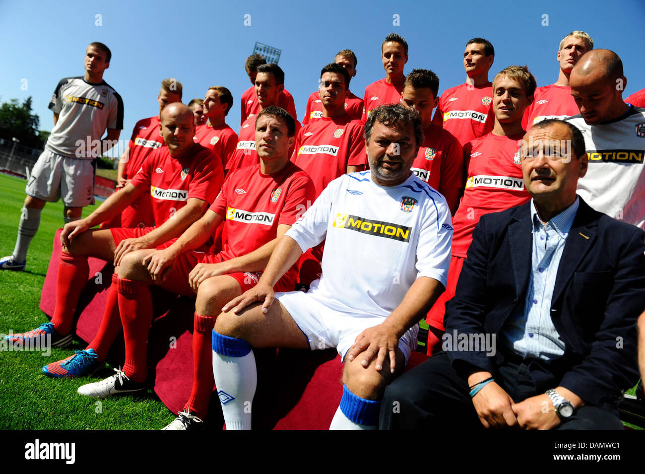 Zbrojovka Brno, Czech soccer league team, season 2013/2014. First row from right: sport director Zdenek Kudela, coach Ludek Grmela. (CTK Photo/Vaclav Salek) Stock Photo