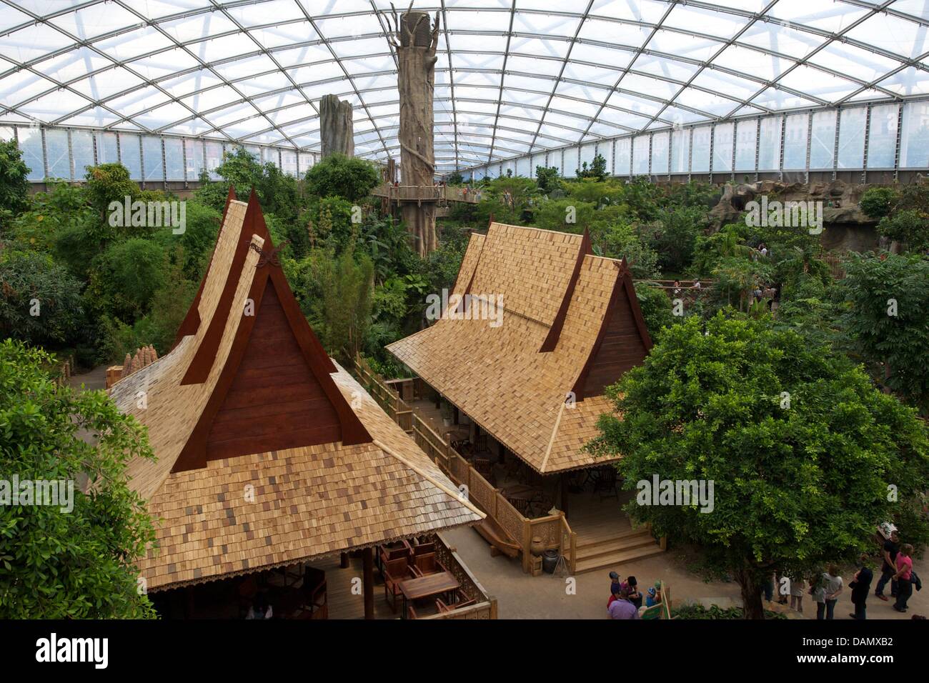 The large tropical hall 'Gondwanaland' is pictured at the zoo in Leipzig, Germany, 01 July 2011. On 01 July, the Leipzig Zoo officially opened the tropical hall Gondwanaland for visitors. The hall which is named after the supercontinent Gondwana brings the tropical forest right into the city. 300 animals from 40 species and 17,000 tropical plants inhabit Gondwana. Photo: PETER ENDI Stock Photo