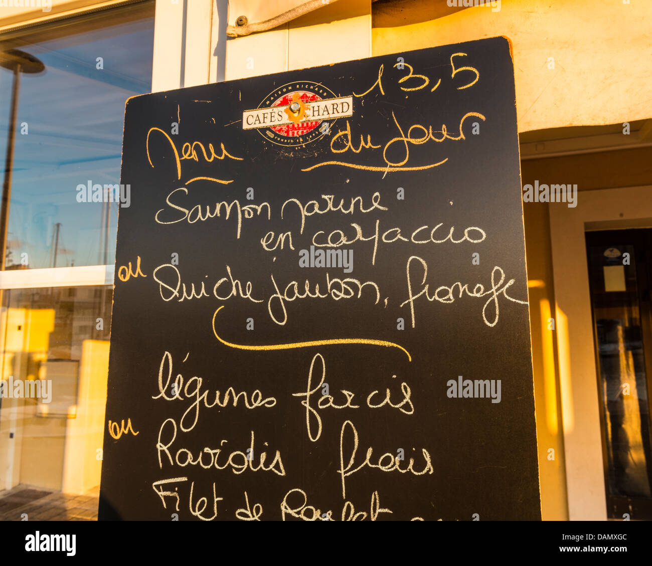 Handwritten menu of restaurant, Mèze, Hérault, Languedoc-Roussillon Stock Photo