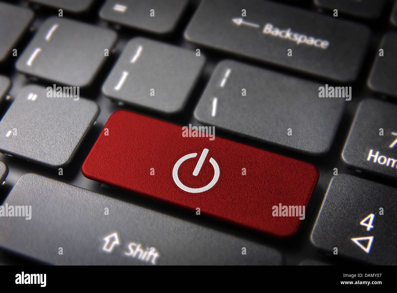 Power key with switch off icon on laptop keyboard. Included clipping path, so you can easily edit it. Stock Photo