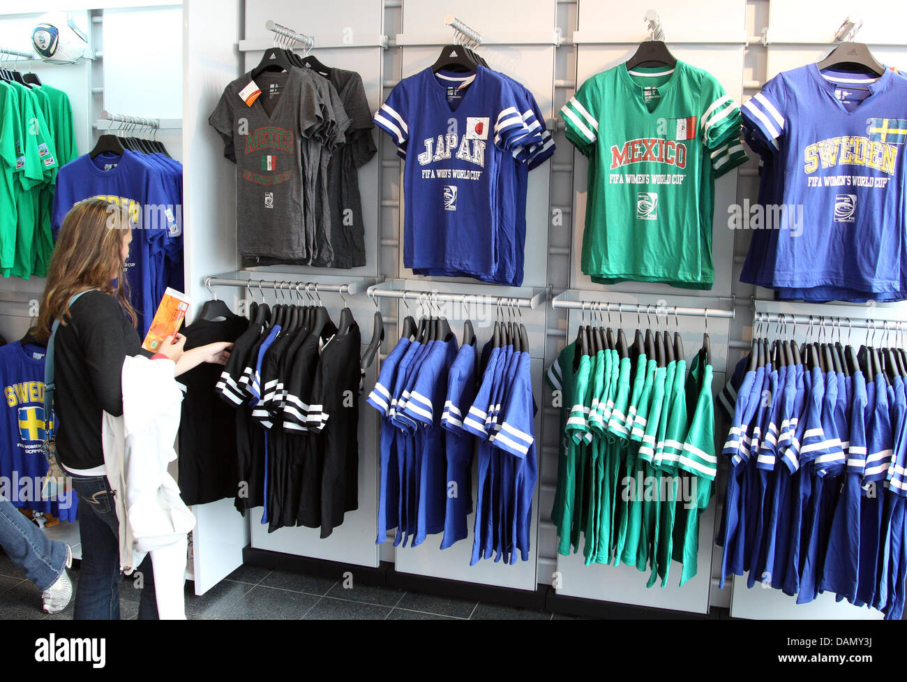 Official merchandise store with jerseys of the Women's World Cup prior to  the Group B match Japan against Mexico of FIFA Women's World Cup soccer  tournament at the FIFA Women's World Cup