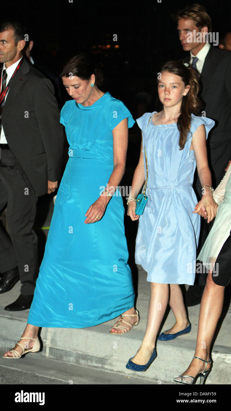 Princess Caroline of Hanover with her daughter Princess Alexandra during the show of Jean Michel Jarre on the occasion of the wedding of Prince Albert II. in the harbour of Monte Carlo, 1 July 2011. Photo: Albert Nieboer Stock Photo